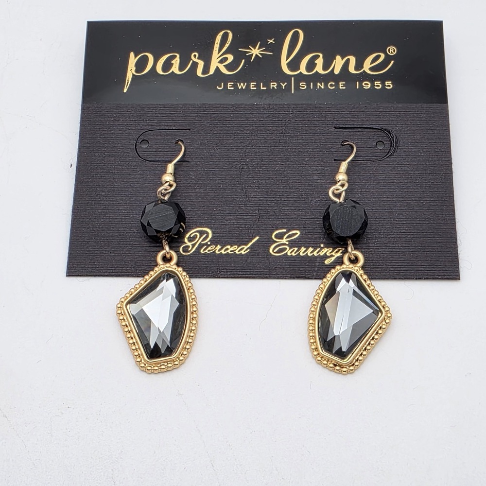 New! PARK LANE Faulted Earrings 18k Gold Plate Black Crystal‎ Dangle FREE $HIP!!